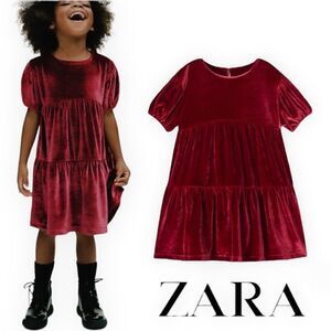 ZARA Kids | Red | TIERED VELVET DRESS